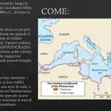 Mappa delle rotte commerciali dei Fenici nel Mediterraneo, evidenziando le loro città e colonie.