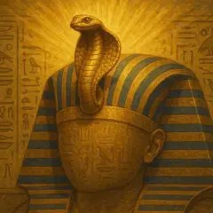 L'ascesa della divinità dei serpenti: un faraone dorato con cobra Uraeus e geroglifici sacri.