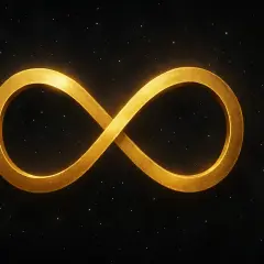 Simbolo dell'infinito significato: un nastro dorato che fluttua su uno sfondo stellato, evocando eternità e connessione.