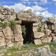 Antica porta in pietra del complesso megalitico di Monte Baranta, con vegetazione che cresce tra le rocce.