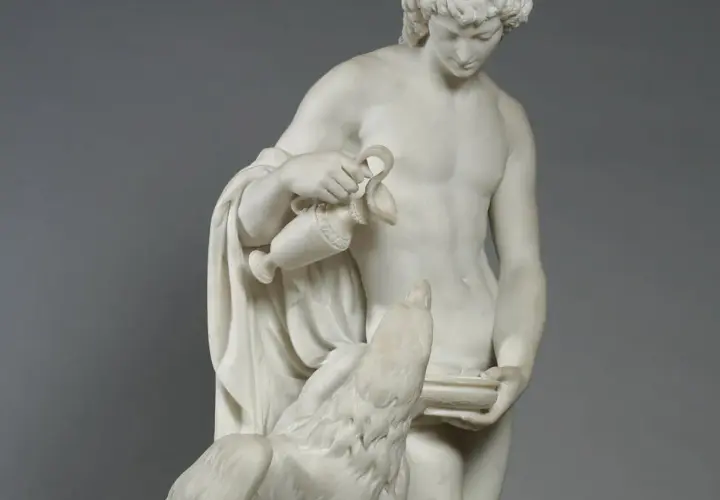 Statua in marmo raffigurante Zeus, trasformato in aquila, che rapisce Ganimede per portarlo sull'Olimpo.