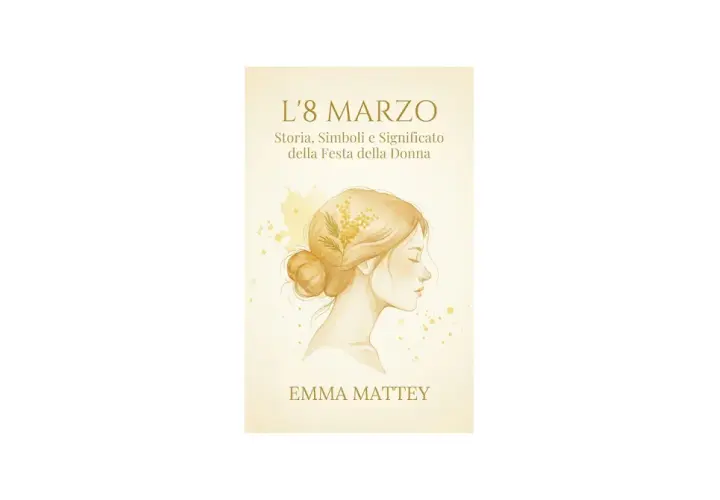 Copertina libro "L'8 Marzo": ritratto di donna con mimosa, celebrazione del mese di marzo e della Festa della Donna.