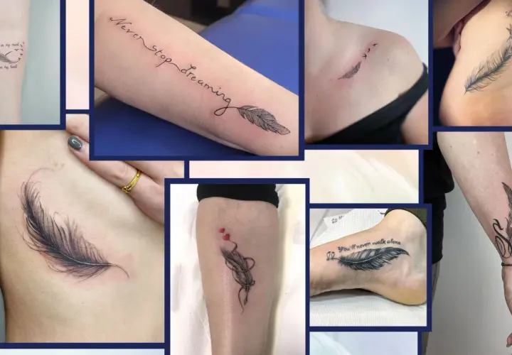 Tatuaggi di piume, simbolo di leggerezza e libertà, con frasi che evocano sogni e percorsi di vita. Il piuma significato psicologico è profondo.