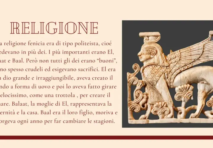 Antica scultura fenicia raffigurante una sfinge alata, simbolo della loro religione politeista. I Fenici credevano in molti dei, tra cui El, Balaat e Baal.
