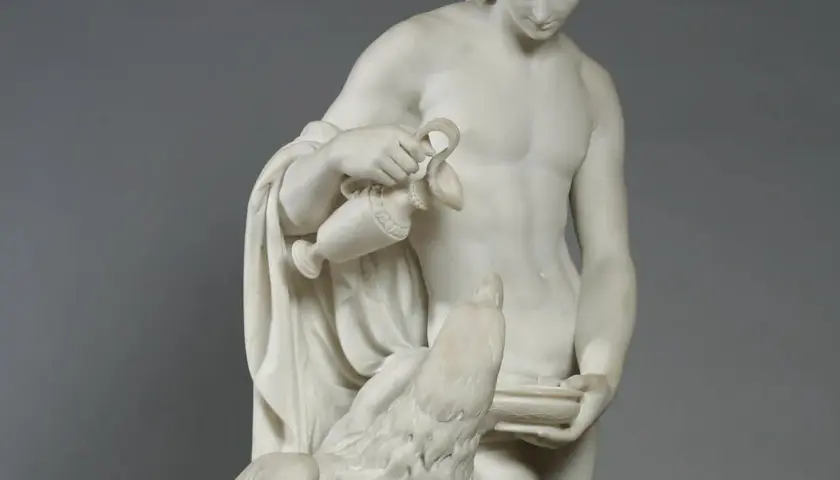 Statua in marmo raffigurante Zeus, trasformato in aquila, che rapisce Ganimede per portarlo sull'Olimpo.