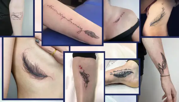 Tatuaggi di piume, simbolo di leggerezza e libertà, con frasi che evocano sogni e percorsi di vita. Il piuma significato psicologico è profondo.